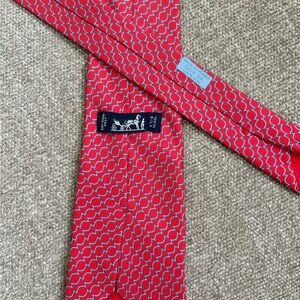 ✨ HERMES Men's 100% Silk Red Geometric Patterned Tie Authentic